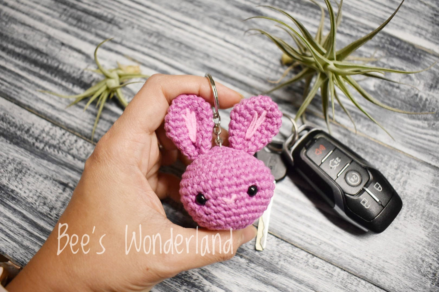 Crocheted bunny keychain