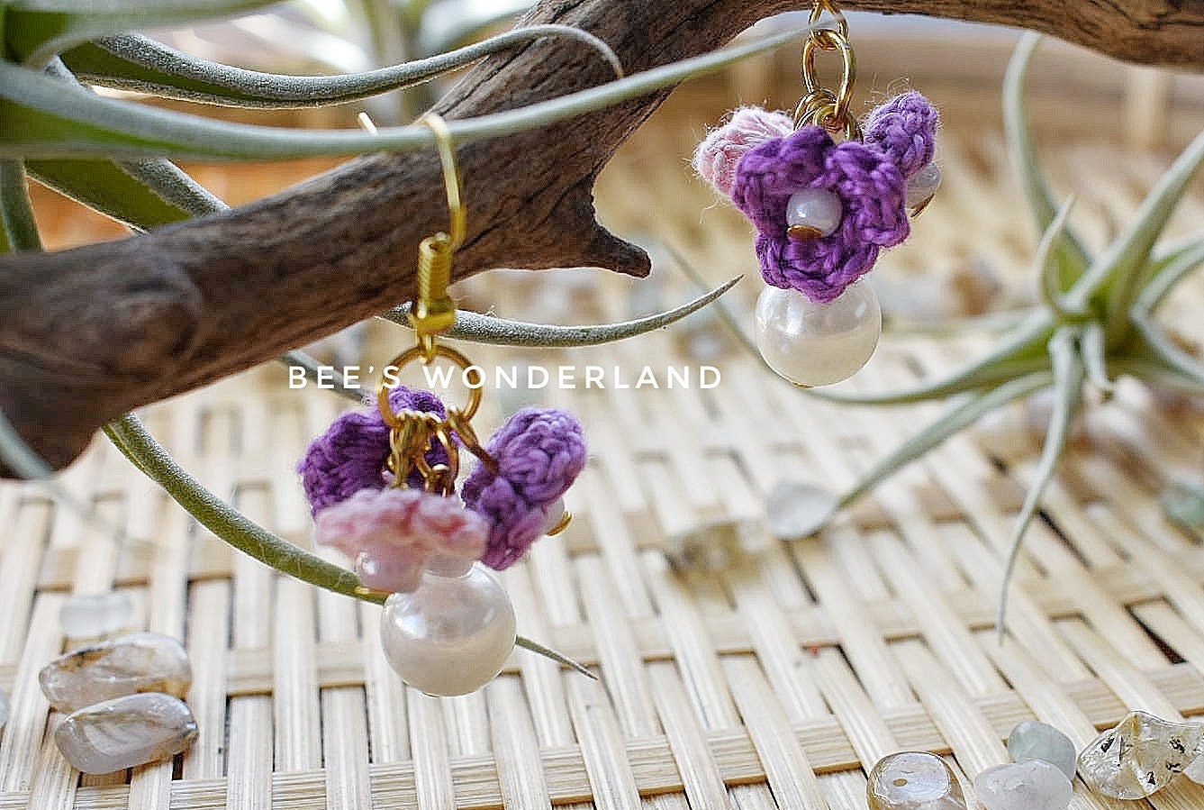 Purple flowers crocheted earrings, Handmade earrings, gifts for her, Valentineās Day gifts