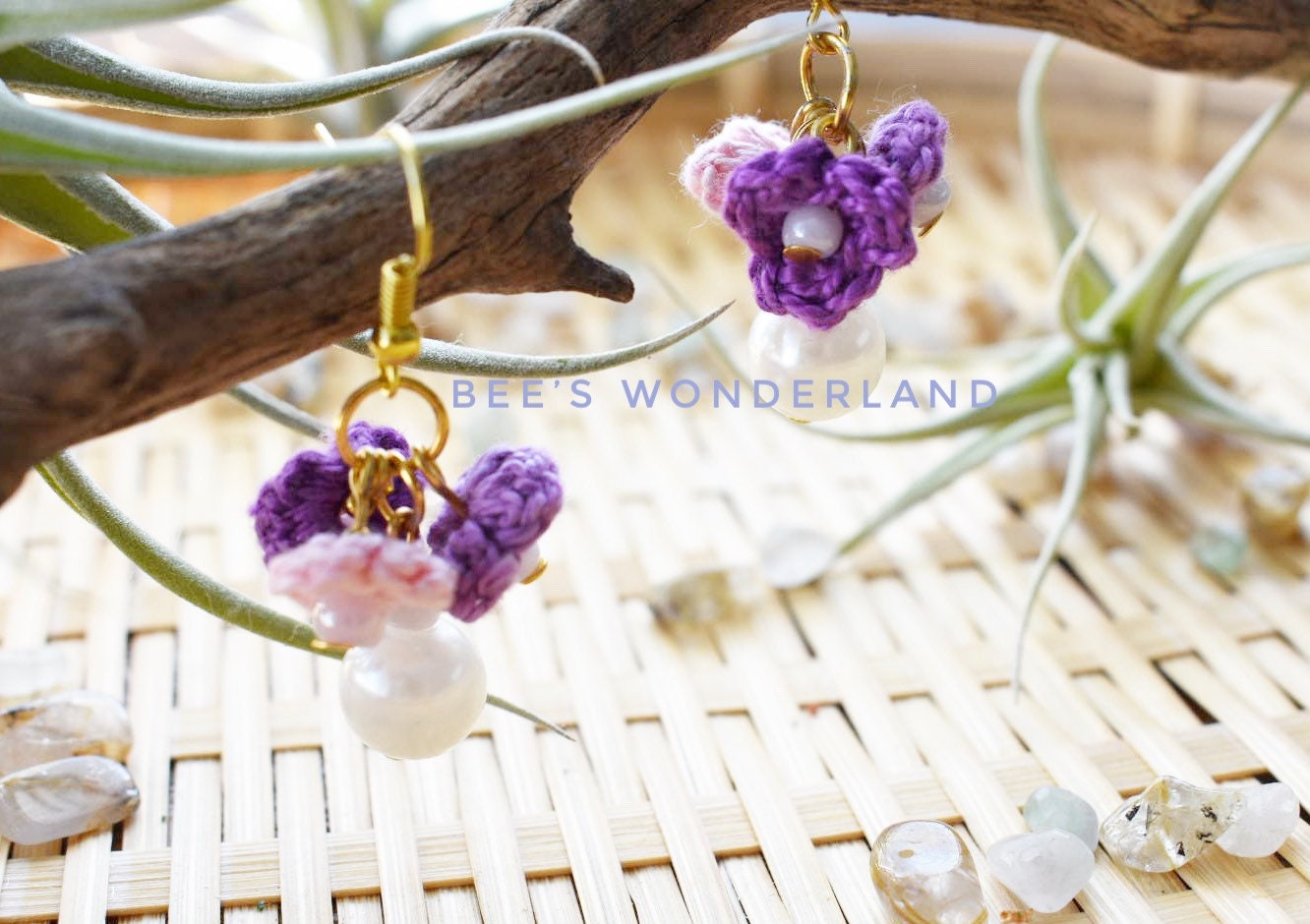 Purple flowers crocheted earrings, Handmade earrings, gifts for her, Valentineās Day gifts