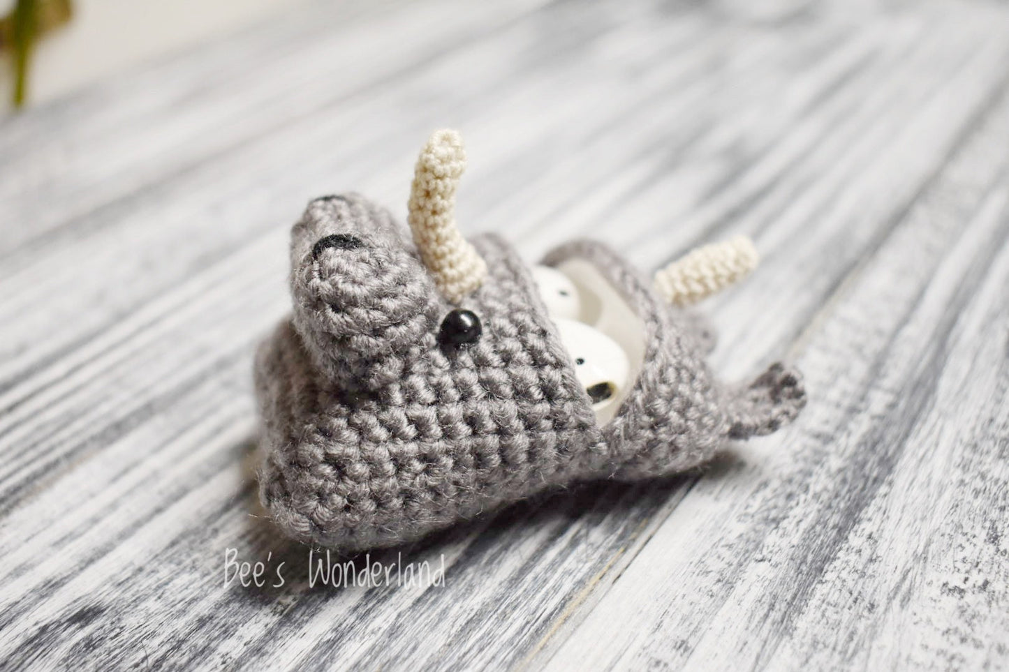Crocheted Rhino AirPods case