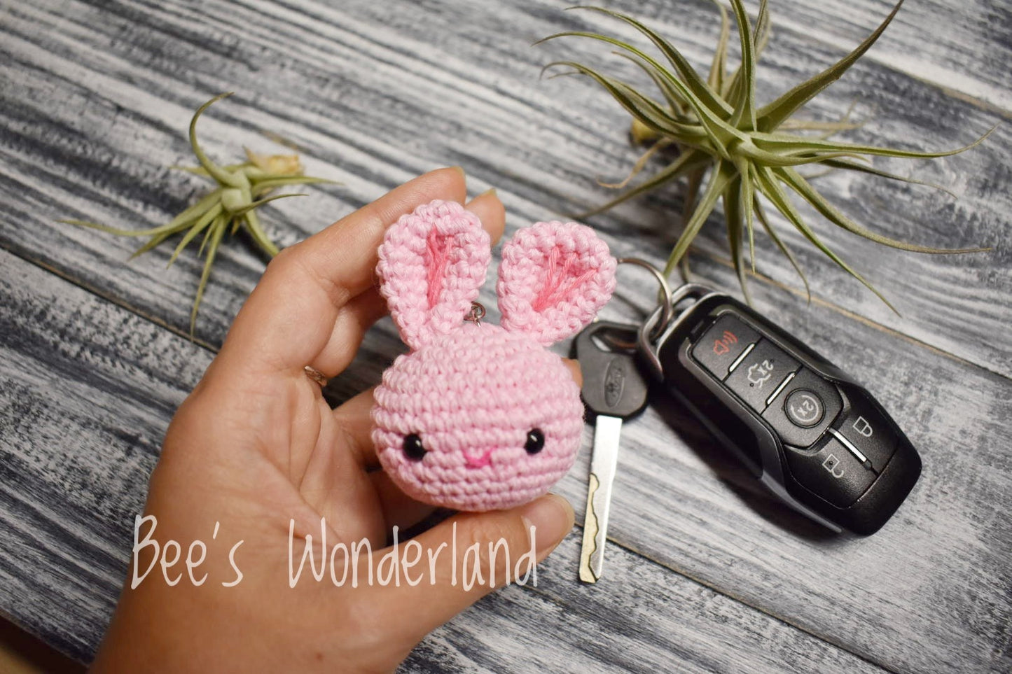 Crocheted bunny keychain