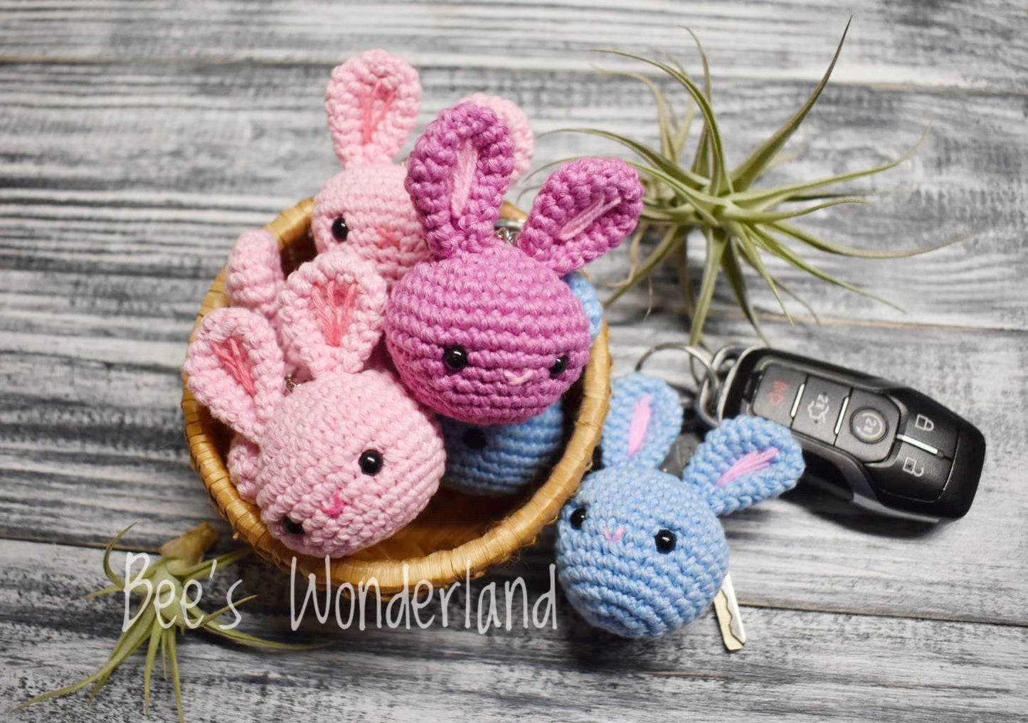 Crocheted bunny keychain