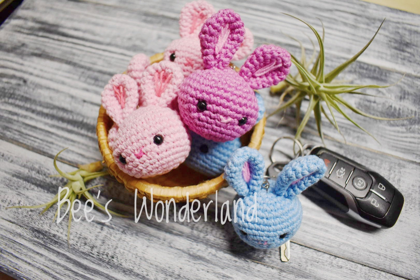 Crocheted bunny keychain
