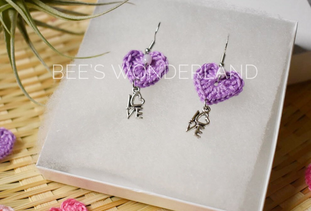 Crocheted heart earrings