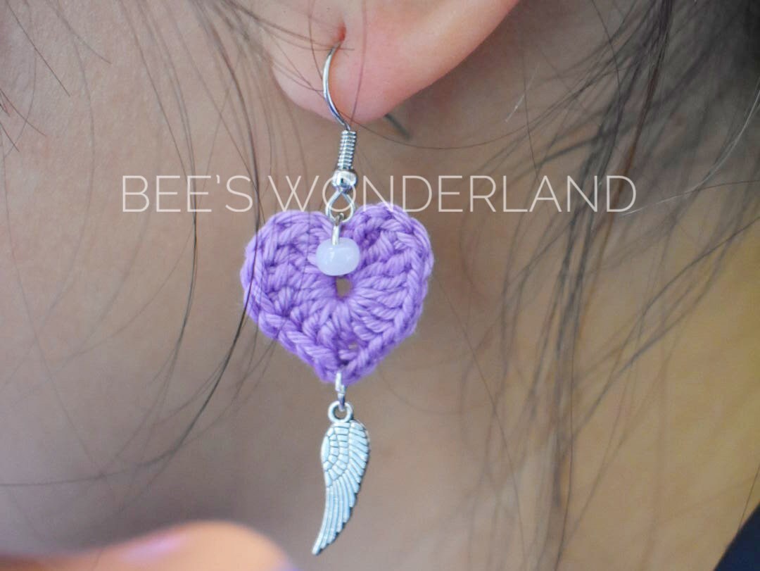 Crocheted heart earrings