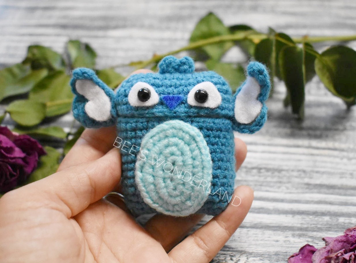 Stitch AirPods case, Crochet AirPod case, Handmade case, cute cartoon characters, stocking stuffers, Disney AirPod case, Kawaii Airpod case