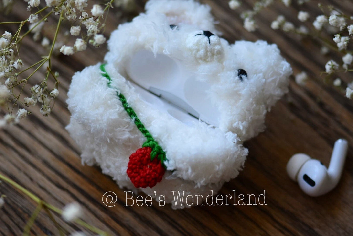 Crocheted bear AirPods Pro case