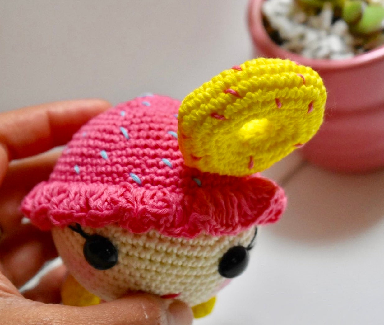 Crochet toy - 5 inches little crochet donut lover doll - Nursery gift