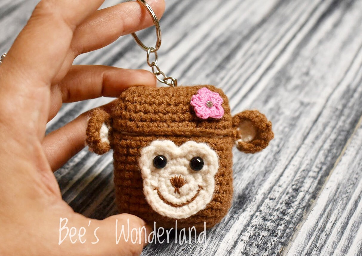 AirPod case, Crochet AirPod case, Handmade case, cute cartoon characters, stocking stuffers, Monkey AirPod case