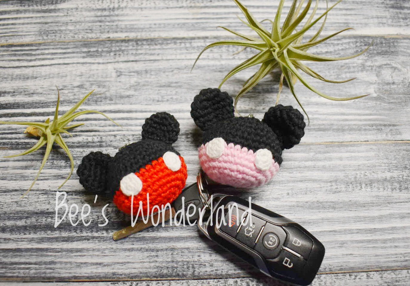 Crocheted Mickey/Minnie keychain