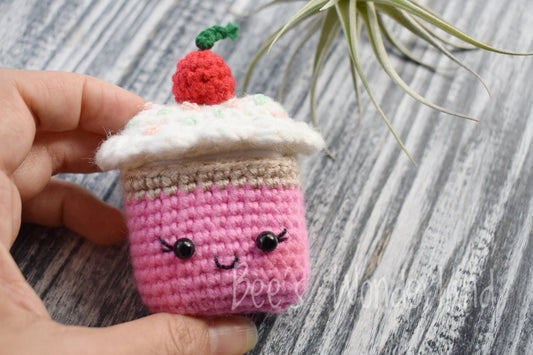 Kawaii Cupcake AirPod case, Crochet AirPod case, Handmade case, cute cartoon characters, stocking stuffers, pink AirPod case