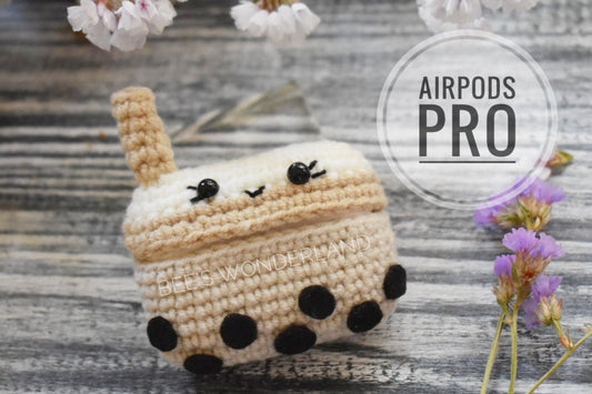 Milk tea AirPod pro crochet case, Crochet AirPod pro case, Handmade , stocking stuffers, Boba AirPod pro case, Kawaii Airpod pro case
