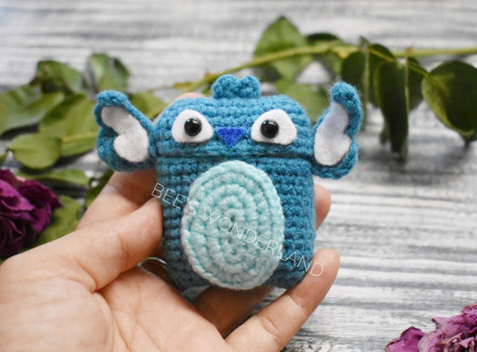 Stitch AirPods case, Crochet AirPod case, Handmade case, cute cartoon characters, stocking stuffers, Disney AirPod case, Kawaii Airpod case
