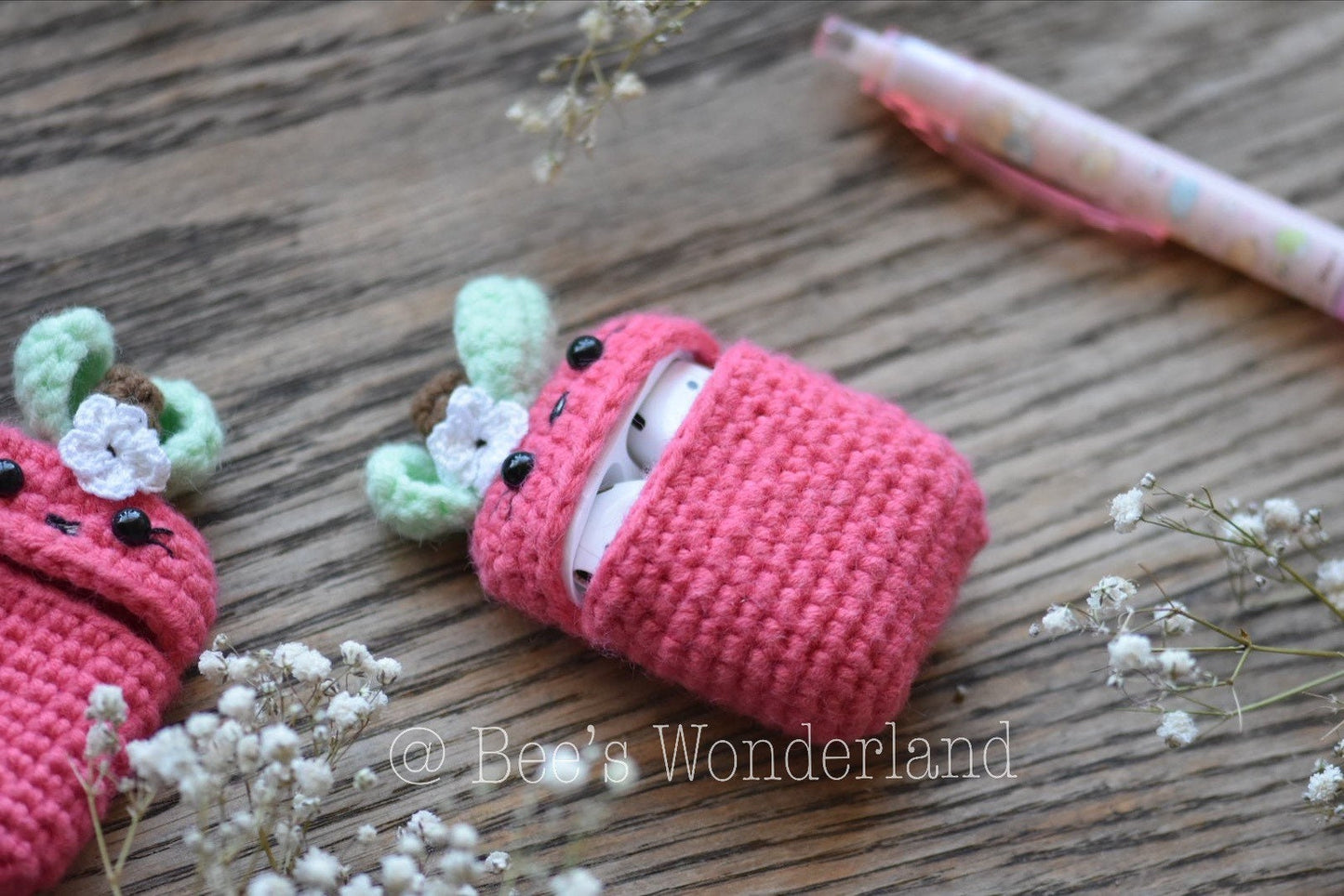 Kawaii Apple AirPod case, Crochet AirPod case, Handmade case, cute cartoon characters, stocking stuffers, pink AirPod case