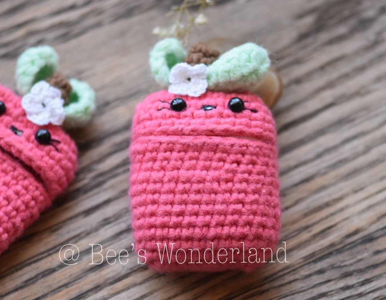 Kawaii Apple AirPod case, Crochet AirPod case, Handmade case, cute cartoon characters, stocking stuffers, pink AirPod case