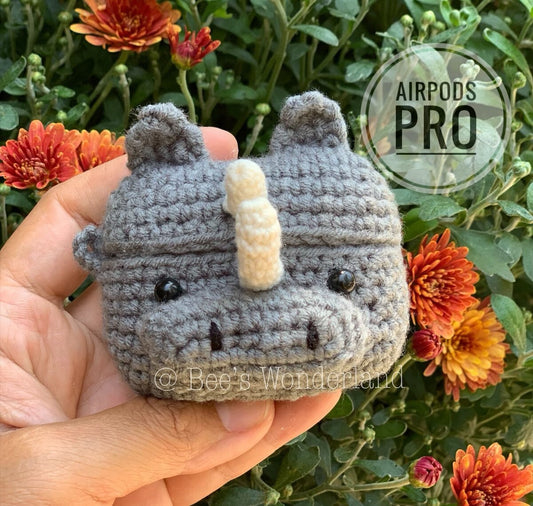 Crocheted Rhino AirPods case